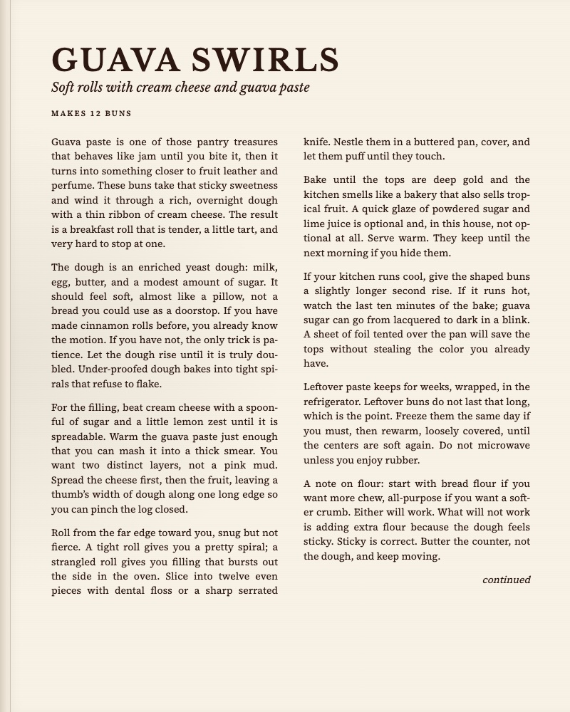A cookbook page for Guava Swirls, original recipe copy.