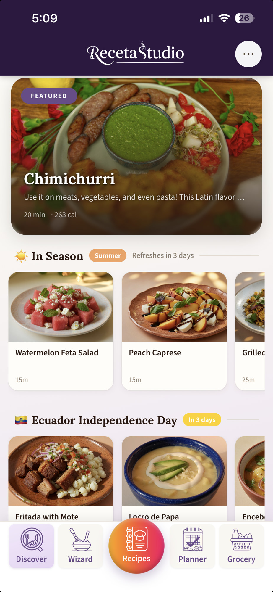Discover in Receta Studio, featuring Chimichurri and In Season recipes.